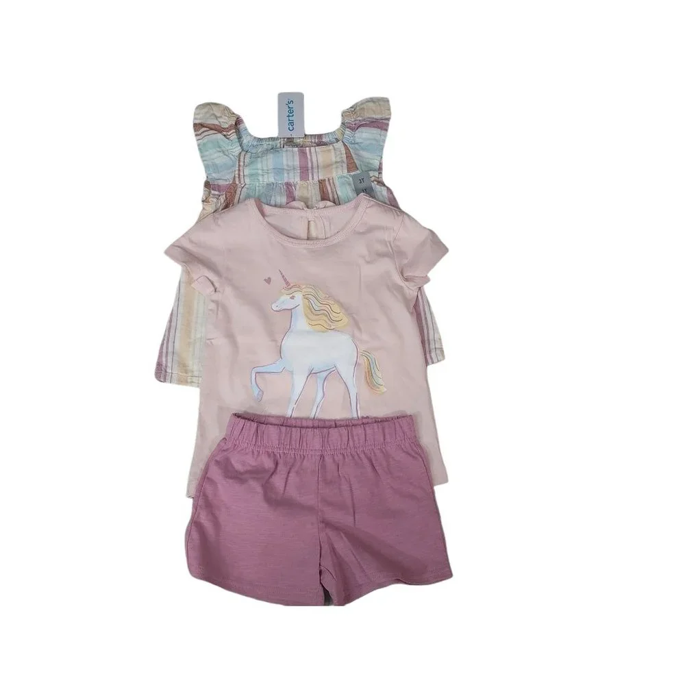 NWT Carters Toddler 3 Piece Unicorn Outfit Short‎ Set. 2T/3T/5T.